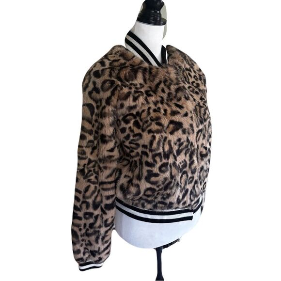 NWT Metric Knits Rabbit Fur Leopard Print Bomber Jacket | XS - Picture 2 of 8